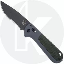 Benchmade Knives Benchmade Redoubt 430SBK - Part Serrated - Black D2 Drop Point - Overlander Gray Grivory And Forest Green - AXIS Lock Folder - USA Made