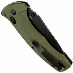 Benchmade Knives Benchmade 980SBK Turret Knife Part Serrated Black Drop Point, Olive Drab G10 AXIS Lock Folder USA Made -Benchmade Knives Shop BM 980SBK CLOSED BACK