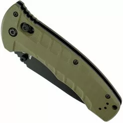 Benchmade Knives Benchmade 980SBK Turret Knife Part Serrated Black Drop Point, Olive Drab G10 AXIS Lock Folder USA Made -Benchmade Knives Shop BM 980SBK CLOSED FRONT