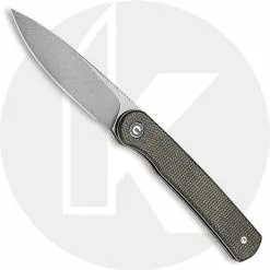 CIVIVI Knives CIVIVI Stylum Knife C20010B-C - Value Price EDC - Gray Stonewash Drop Point - Dark Green Micarta - Slip Joint - Front Flipper Folder
