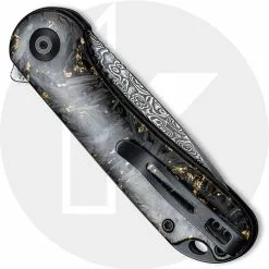 CIVIVI Knives CIVIVI Elementum C907C-DS1 - Black Damascus Drop Point - Shredded CF / Golden Shred - Liner Lock Flipper Folder -Benchmade Knives Shop C907C DS1 Elementum CLOSED BACK