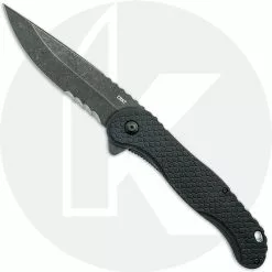 CRKT Knives CRKT Taco Viper Assisted 2267 - Part Serrated Black Stonewash Drop Point - Black GRN - Liner Lock Flipper Folder