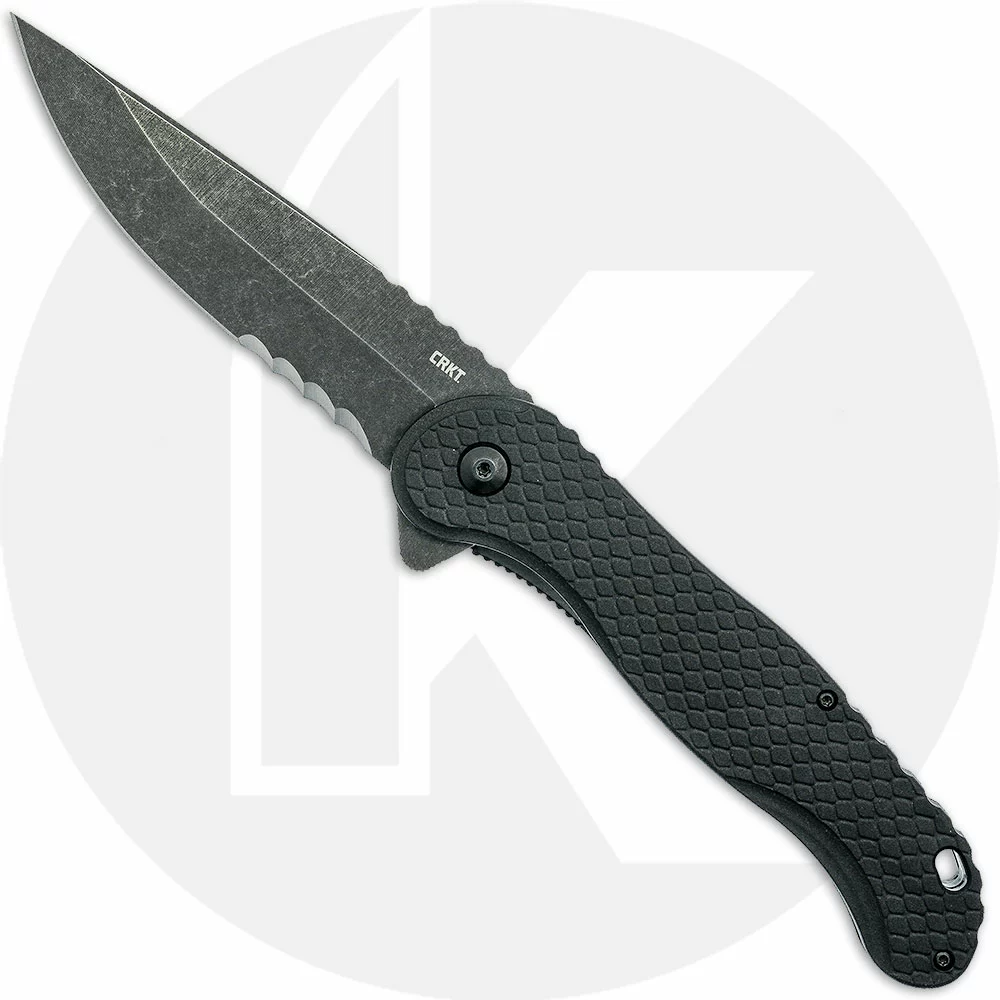 CRKT Knives CRKT Taco Viper Assisted 2267 - Part Serrated Black Stonewash Drop Point - Black GRN - Liner Lock Flipper Folder 1 CRKT Knives CRKT Taco Viper Assisted 2267 - Part Serrated Black Stonewash Drop Point - Black GRN - Liner Lock Flipper Folder