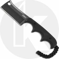CRKT Knives CRKT Minimalist Cleaver Blackout - 2383K - Alan Folts - Neck Knife - Black Stonewash Cleaver Style Fixed Blade - Finger Grooved Black G10