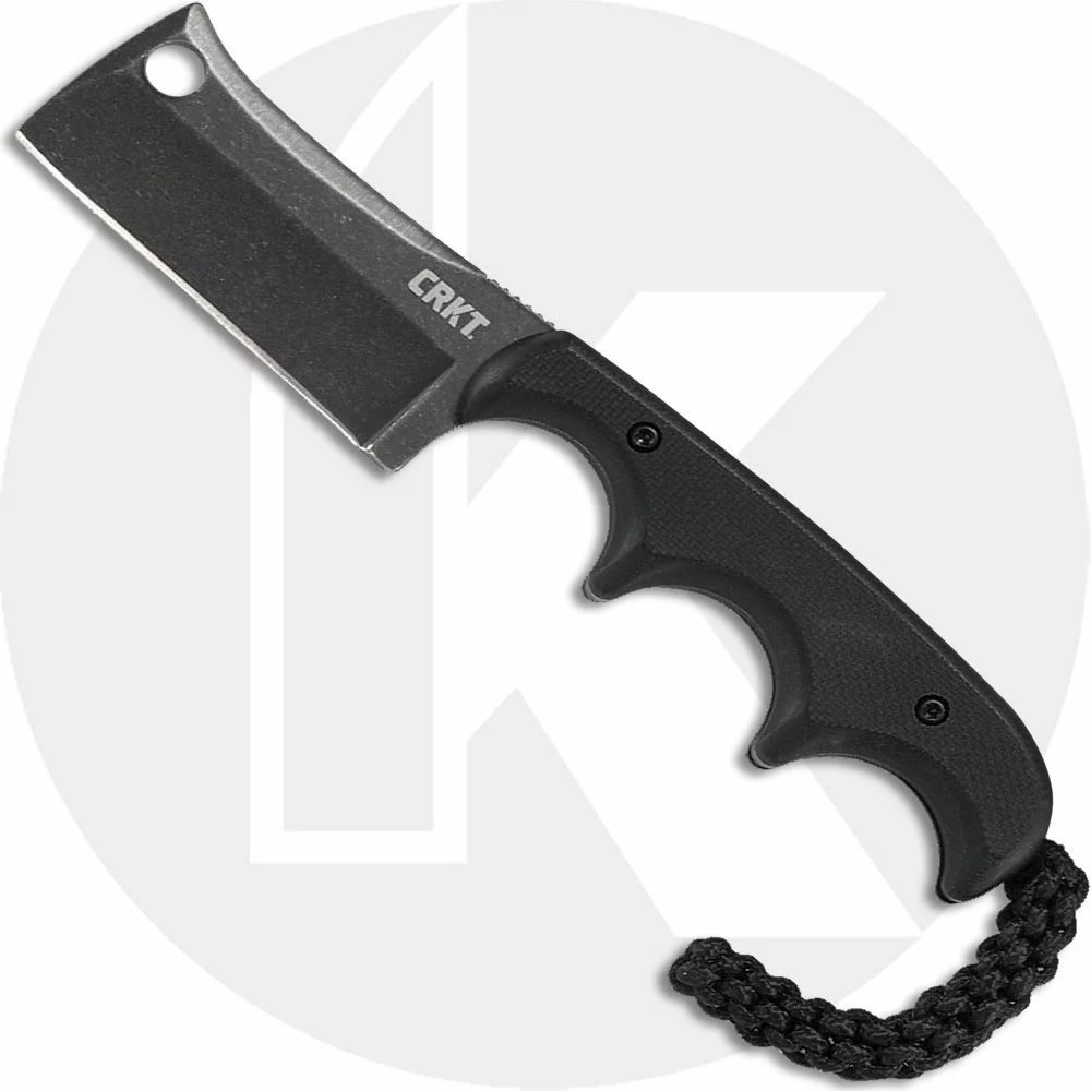 CRKT Knives CRKT Minimalist Cleaver Blackout - 2383K - Alan Folts - Neck Knife - Black Stonewash Cleaver Style Fixed Blade - Finger Grooved Black G10 1 CRKT Knives CRKT Minimalist Cleaver Blackout - 2383K - Alan Folts - Neck Knife - Black Stonewash Cleaver Style Fixed Blade - Finger Grooved Black G10