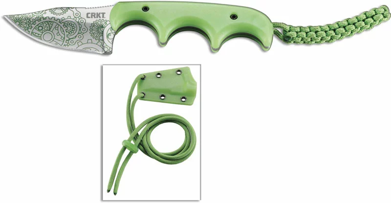 CRKT Knives CRKT Minimalist Bowie Gears - 2387G - Alan Folts - Neck Knife - Clip Point Fixed Blade - Finger Grooved Glow In The Dark Handle 2 CRKT Knives CRKT Minimalist Bowie Gears - 2387G - Alan Folts - Neck Knife - Clip Point Fixed Blade - Finger Grooved Glow In The Dark Handle - Image 2