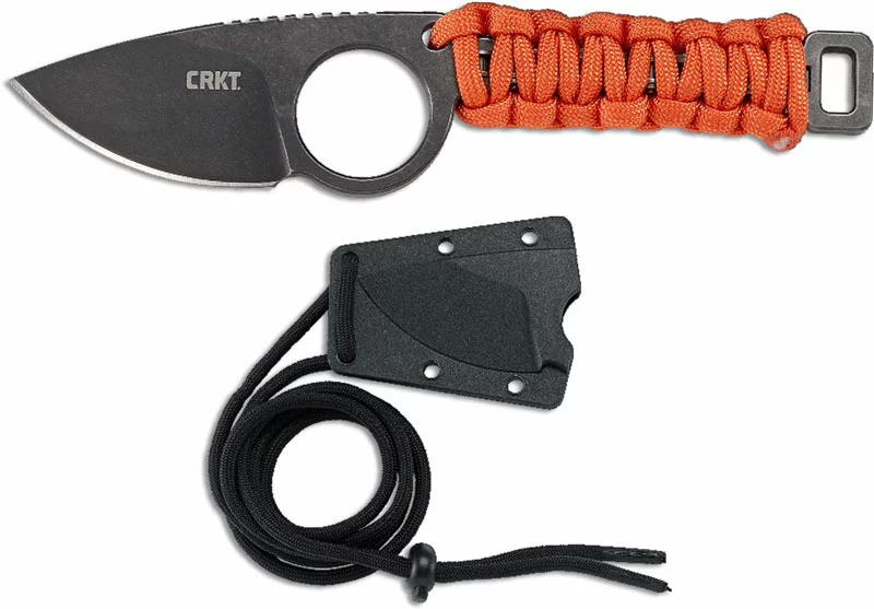 CRKT Knives CRKT Tailbone Knife - 2415 - TJ Schwarz - Neck Knife - Black Stonewash Drop Point Fixed Blade - Orange Cord Wrap Machine Chain Handle 2 CRKT Knives CRKT Tailbone Knife - 2415 - TJ Schwarz - Neck Knife - Black Stonewash Drop Point Fixed Blade - Orange Cord Wrap Machine Chain Handle - Image 2