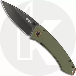 CRKT Knives CRKT Tuna 2520 - Lucas Burnley EDC - Black Stonewash Drop Point - Green G10 And Black Stonewash SS - Frame Lock Folder
