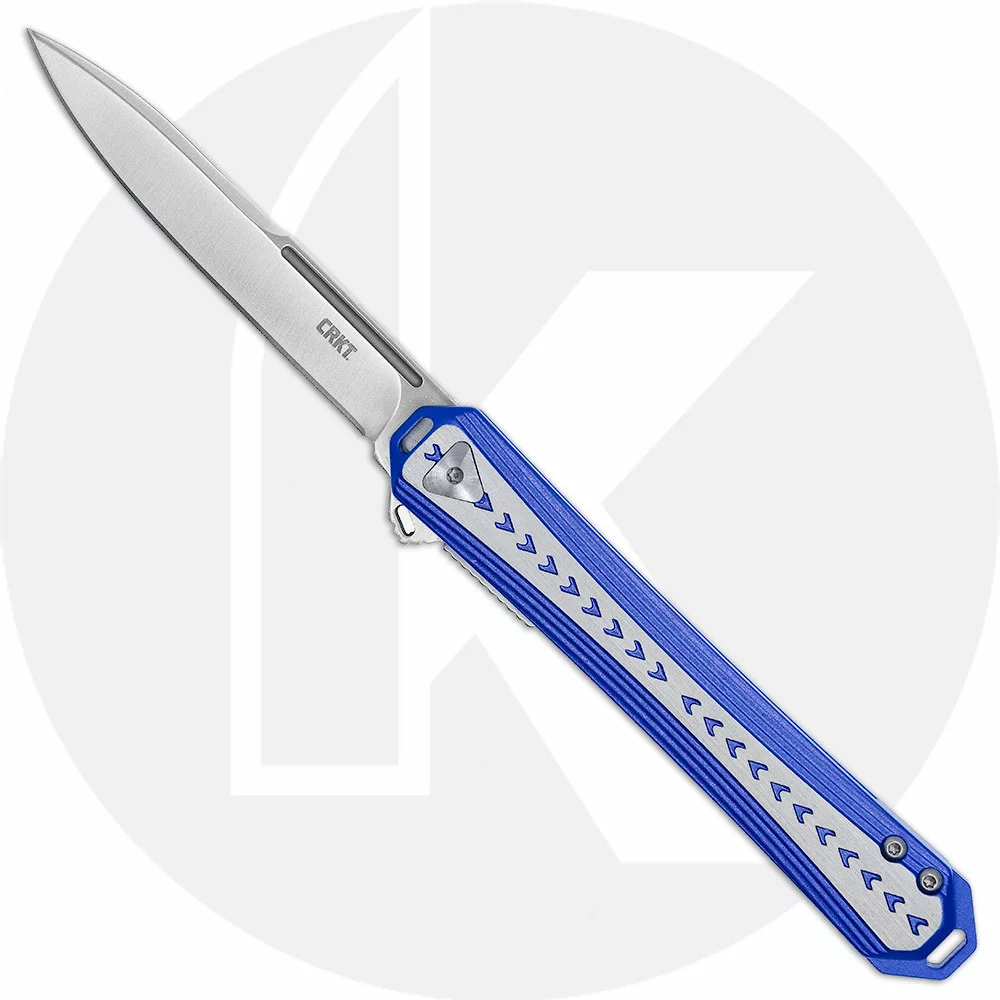 CRKT Knives CRKT Stickler Assisted 6710 - Satin Spear Point - Blue And Silver Aluminum - Liner Lock Flipper Folder 1 CRKT Knives CRKT Stickler Assisted 6710 - Satin Spear Point - Blue And Silver Aluminum - Liner Lock Flipper Folder