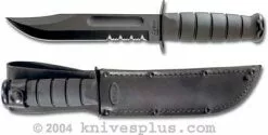 Ka-Bar Knives Black KABAR Knife, Part Serrated With Leather Sheath, KA-1212