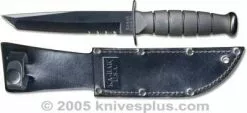 KA-BAR Knives: KABAR Short Black Tanto Knife, Part Serrated Leather Sheath, KA-1255