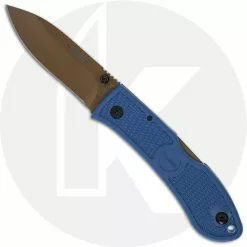 Ka-Bar Knives KABAR Dozier D2 Folding Hunter 4062D2 - Value Priced EDC - Dark Tan D2 Drop Point - Blue Zytel - Lock Back Folder