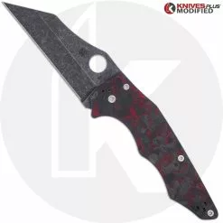 Spyderco Knives MODIFIED Spyderco Yojumbo Knife C253GP - Acid Stonewash Blade - KP Red Shred Carbon Fiber Scales
