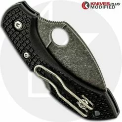 Spyderco Knives MODIFIED Spyderco Dragonfly 2 - Wharncliffe - Acid Stonewash - Black Handle -Benchmade Knives Shop KP C28FPWCBK2 1 CLOSED BACK LOGO