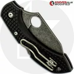 Spyderco Knives MODIFIED Spyderco Dragonfly 2 - Wharncliffe - Acid Stonewash - Regrind - Black Handle -Benchmade Knives Shop KP C28FPWCBK2 2 CLOSED BACK LOGO