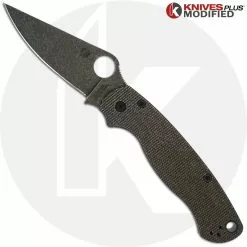 Spyderco Knives MODIFIED Spyderco Para Military 2 Knife With Acid Stonewash Blade + KP Dark Brown Micarta Scales + KP All Black Hardware