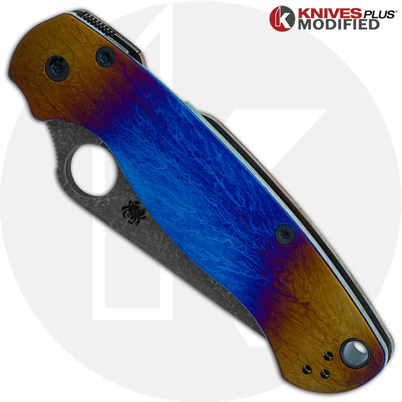 Spyderco Knives MODIFIED Spyderco Para Military 2 Knife With Acid Stonewash + KP Super Nova Titanium Scales + All Black Hardware 2 Spyderco Knives MODIFIED Spyderco Para Military 2 Knife With Acid Stonewash + KP Super Nova Titanium Scales + All Black Hardware - Image 2