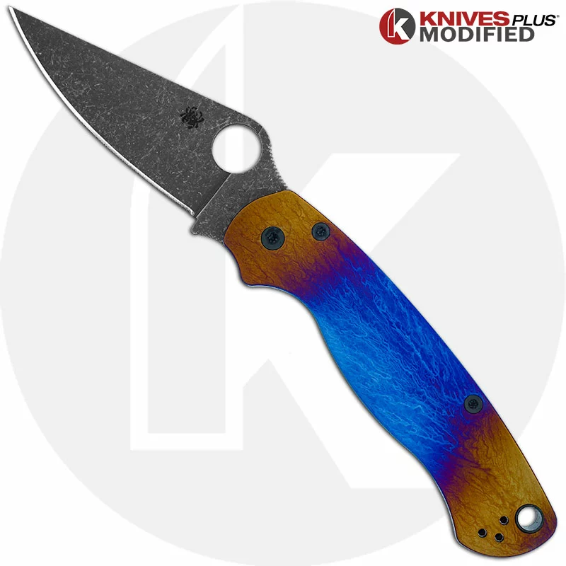 Spyderco Knives MODIFIED Spyderco Para Military 2 Knife With Acid Stonewash + KP Super Nova Titanium Scales + All Black Hardware 1 Spyderco Knives MODIFIED Spyderco Para Military 2 Knife With Acid Stonewash + KP Super Nova Titanium Scales + All Black Hardware