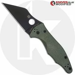 Spyderco Knives MODIFIED Spyderco Yojimbo 2 Black DLC Knife + KP OD Green Micarta Scales