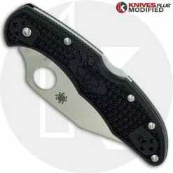Spyderco Knives MODIFIED Spyderco Delica 4 Wharncliffe - Regrind - Satin Blade -Benchmade Knives Shop KP DELICA 63 NEW CLOSED FRONT LOGO