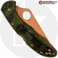 Spyderco Knives MODIFIED Spyderco Delica 4 Knife - CopperWash - Zome Handle -Benchmade Knives Shop KP DELICA 68 CLOSED BACK LOGO