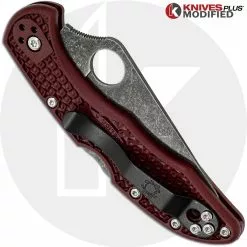 Spyderco Knives MODIFIED Spyderco Delica 4 - The Ron Burgundy - Acid Wash - Rit Dyed Handle -Benchmade Knives Shop KP DELICA28 1 NEW NEW CLOSED BACK LOGO