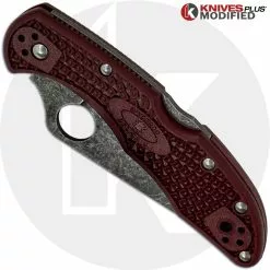Spyderco Knives MODIFIED Spyderco Delica 4 - The Ron Burgundy - Acid Wash - Rit Dyed Handle -Benchmade Knives Shop KP DELICA28 1 NEW NEW CLOSED FRONT LOGO