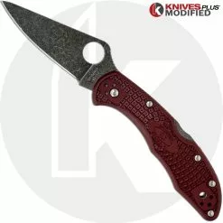 Spyderco Knives MODIFIED Spyderco Delica 4 - The Ron Burgundy - Acid Wash - Rit Dyed Handle