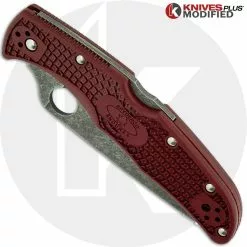 Spyderco Knives MODIFIED Spyderco Endura 4 - The Ron Burgundy - Acid Wash - Rit Dyed Handle -Benchmade Knives Shop KP ENDURA7 NEW NEW CLOSED FRONT LOGO