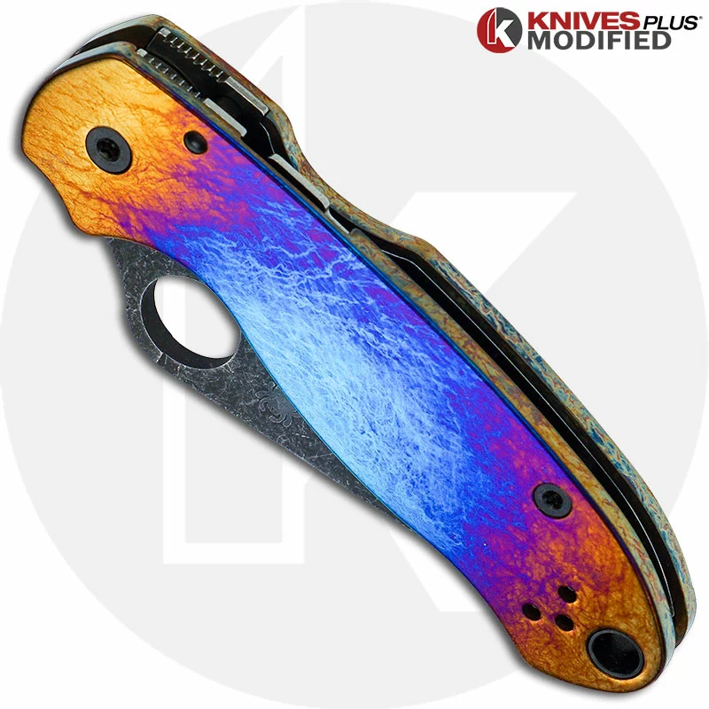Spyderco Knives MODIFIED Spyderco Para 3 Knife With Acid Stonewash Blade + KP Super Nova Titanium Scales + All Black Hardware 2 Spyderco Knives MODIFIED Spyderco Para 3 Knife With Acid Stonewash Blade + KP Super Nova Titanium Scales + All Black Hardware - Image 2