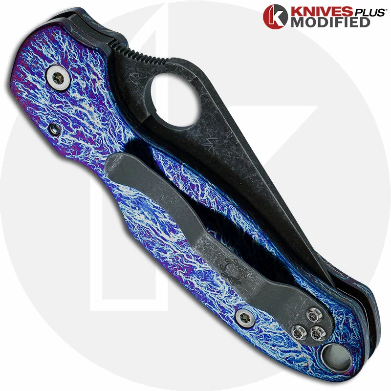 Spyderco Knives MODIFIED Spyderco Para 3 Knife With Acid Stonewash + KP Titanium Scales MAYHEM FINISH 6 Spyderco Knives MODIFIED Spyderco Para 3 Knife With Acid Stonewash + KP Titanium Scales MAYHEM FINISH - Image 6