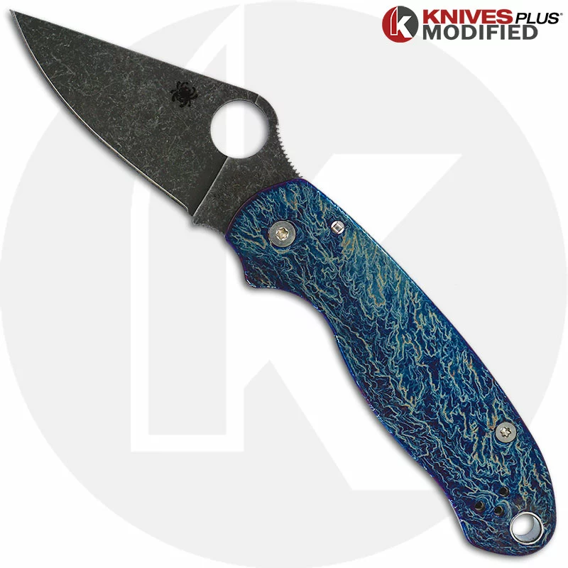 Spyderco Knives MODIFIED Spyderco Para 3 Knife With Acid Stonewash + KP Titanium Scales MAYHEM FINISH 4 Spyderco Knives MODIFIED Spyderco Para 3 Knife With Acid Stonewash + KP Titanium Scales MAYHEM FINISH - Image 4