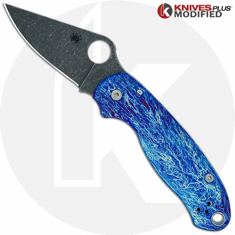 Spyderco Knives MODIFIED Spyderco Para 3 Knife With Acid Stonewash + KP Titanium Scales MAYHEM FINISH 1 Spyderco Knives MODIFIED Spyderco Para 3 Knife With Acid Stonewash + KP Titanium Scales MAYHEM FINISH