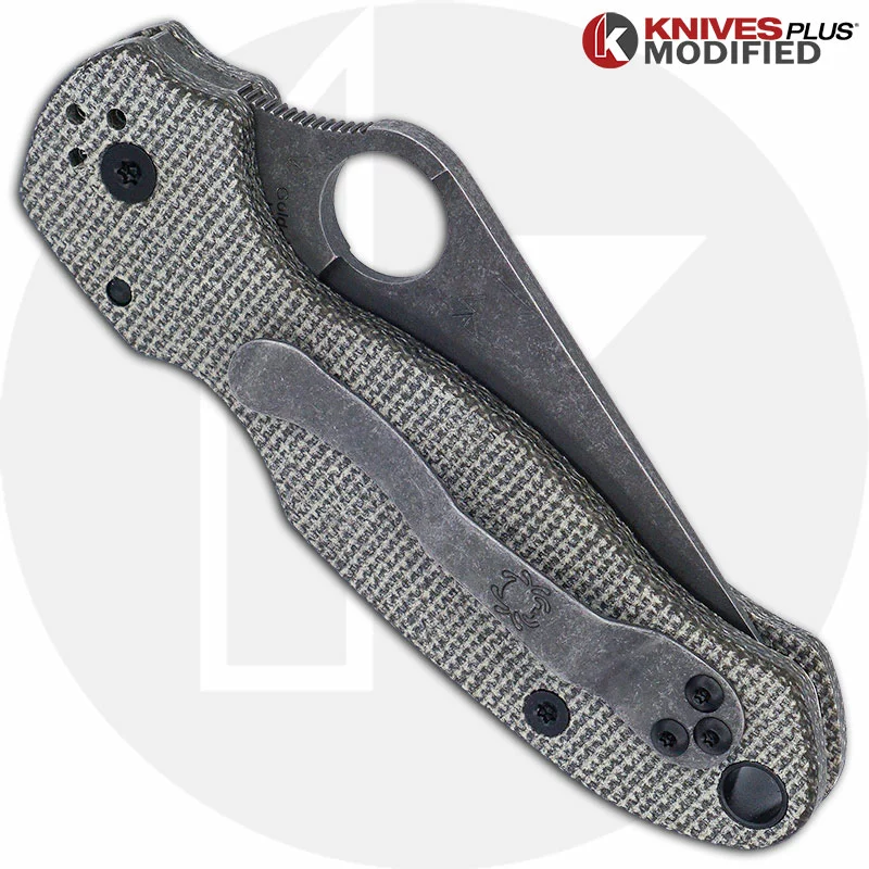 Spyderco Knives MODIFIED Spyderco Para 3 Knife With Acid Stonewash Blade + KP Dark Brown Micarta Scales + All Black Hardware 6 Spyderco Knives MODIFIED Spyderco Para 3 Knife With Acid Stonewash Blade + KP Dark Brown Micarta Scales + All Black Hardware - Image 6