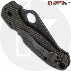 Spyderco Knives MODIFIED Spyderco Para 3 Knife With Acid Stonewash Blade + KP Dark Brown Micarta Scales + All Black Hardware 8 Spyderco Knives MODIFIED Spyderco Para 3 Knife With Acid Stonewash Blade + KP Dark Brown Micarta Scales + All Black Hardware -Benchmade Knives Shop KP PARA3 5 CLOSED BACK LOGO