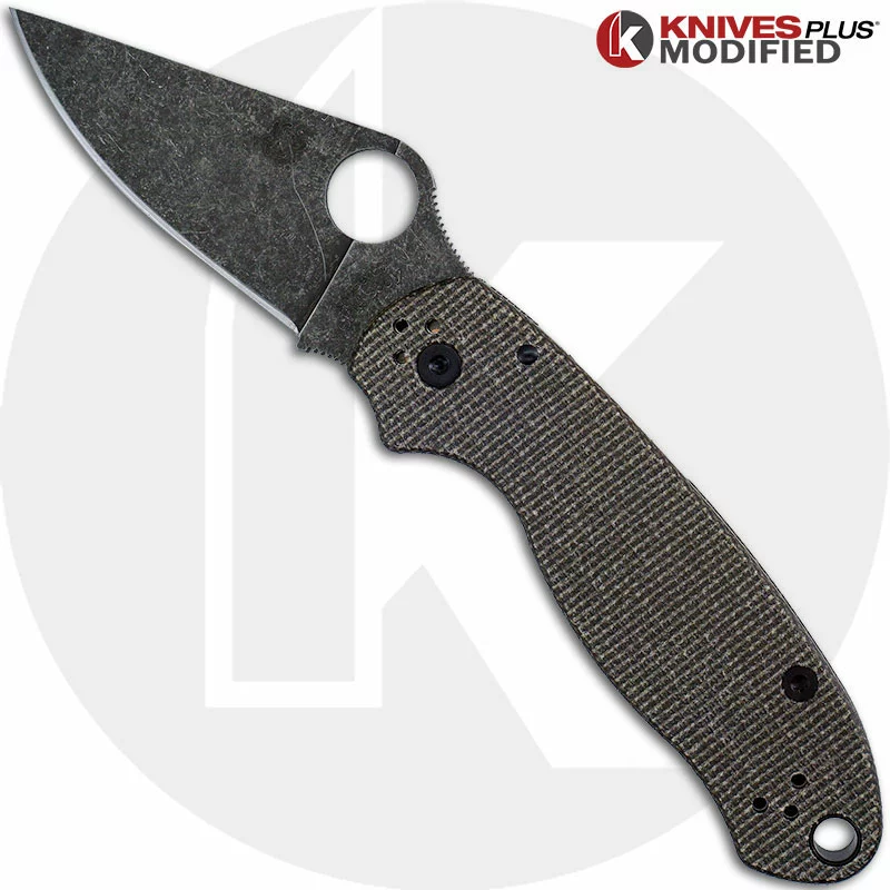 Spyderco Knives MODIFIED Spyderco Para 3 Knife With Acid Stonewash Blade + KP Dark Brown Micarta Scales + All Black Hardware 1 Spyderco Knives MODIFIED Spyderco Para 3 Knife With Acid Stonewash Blade + KP Dark Brown Micarta Scales + All Black Hardware