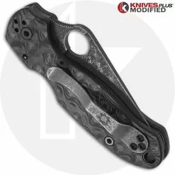 Spyderco Knives MODIFIED Spyderco Para 3 Knife With Acid Stonewash Blade + KP Damascus Pattern Carbon Fiber Scales + All Black Hardware 5 Spyderco Knives MODIFIED Spyderco Para 3 Knife With Acid Stonewash Blade + KP Damascus Pattern Carbon Fiber Scales + All Black Hardware -Benchmade Knives Shop KP PARA3 CFACIDWASHBLADE CLOSED BACK