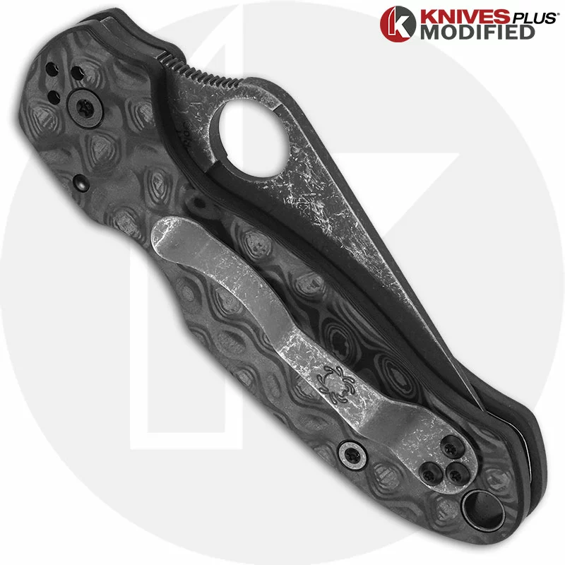 Spyderco Knives MODIFIED Spyderco Para 3 Knife With Acid Stonewash Blade + KP Damascus Pattern Carbon Fiber Scales + All Black Hardware 3 Spyderco Knives MODIFIED Spyderco Para 3 Knife With Acid Stonewash Blade + KP Damascus Pattern Carbon Fiber Scales + All Black Hardware - Image 3