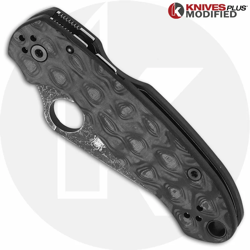Spyderco Knives MODIFIED Spyderco Para 3 Knife With Acid Stonewash Blade + KP Damascus Pattern Carbon Fiber Scales + All Black Hardware 2 Spyderco Knives MODIFIED Spyderco Para 3 Knife With Acid Stonewash Blade + KP Damascus Pattern Carbon Fiber Scales + All Black Hardware - Image 2