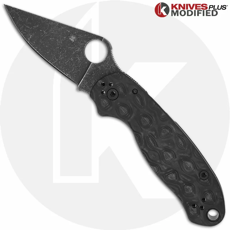 Spyderco Knives MODIFIED Spyderco Para 3 Knife With Acid Stonewash Blade + KP Damascus Pattern Carbon Fiber Scales + All Black Hardware 1 Spyderco Knives MODIFIED Spyderco Para 3 Knife With Acid Stonewash Blade + KP Damascus Pattern Carbon Fiber Scales + All Black Hardware