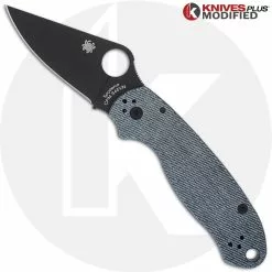 Spyderco Knives MODIFIED Spyderco Para 3 Black DLC Knife + KP Denim Micarta Scales