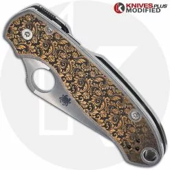 Spyderco Knives MODIFIED Spyderco Para 3 Knife + KP Titanium Floral Engraved Scales -Benchmade Knives Shop KP PARA3 FLORAL CLOSED FRONT