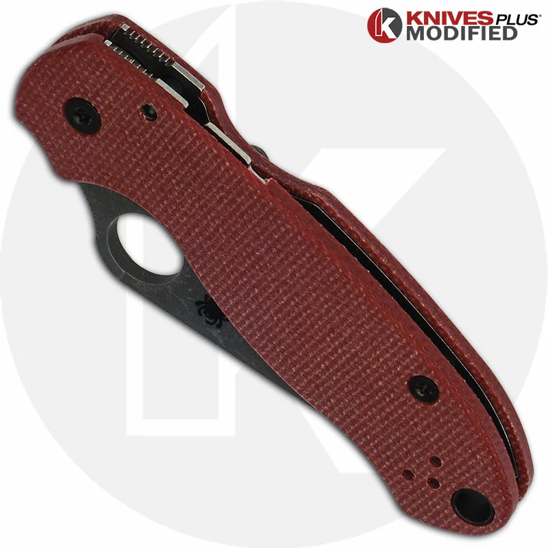 Spyderco Knives MODIFIED Spyderco Para 3 Knife With Acid Stonewash Blade + KP Red Linen Micarta Scales + All Black Hardware 2 Spyderco Knives MODIFIED Spyderco Para 3 Knife With Acid Stonewash Blade + KP Red Linen Micarta Scales + All Black Hardware - Image 2