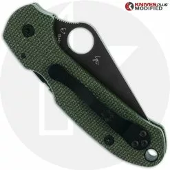 Spyderco Knives MODIFIED Spyderco Para 3 Black DLC Knife + KP SKINNY OD Green Micarta Scales -Benchmade Knives Shop KP para3 GREEN 3 CLOSED BACK