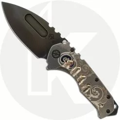 Medford Knife And Tool Medford Praetorian T - PVD S35VN Drop Point - Tumbled Titanium With Filigree Embellishment - Frame Lock Folder - PVD Breaker - USA Made