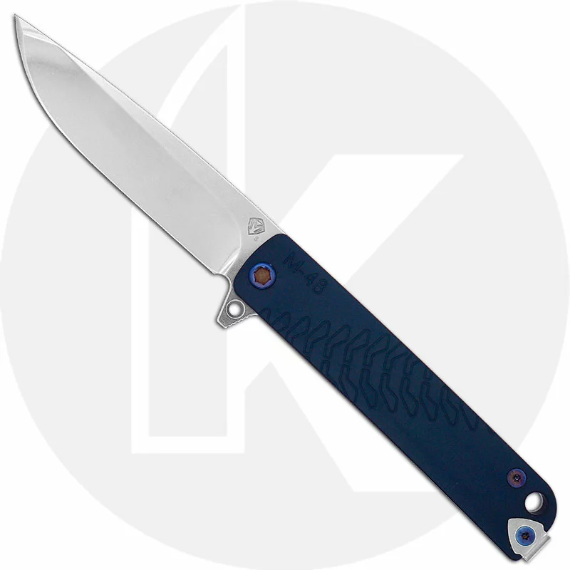 Medford Knife And Tool Medford M-48 Knife - Tumbled S35VN Drop Point - Blue Aluminum / Tumbled Ti - Flamed Hardware - Frame Lock Flipper Folder - USA Made 1 Medford Knife And Tool Medford M-48 Knife - Tumbled S35VN Drop Point - Blue Aluminum / Tumbled Ti - Flamed Hardware - Frame Lock Flipper Folder - USA Made