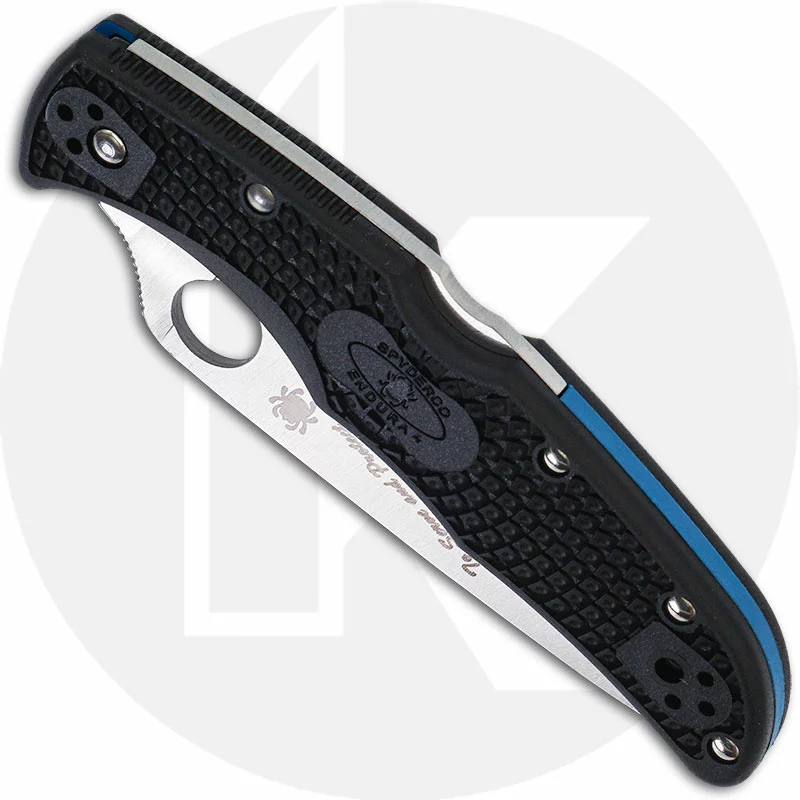 Spyderco Knives Spyderco Endura 4 Lightweight - C10FPSBKBL - Thin Blue Line - Part Serrated - Black / Blue FRN 2 Spyderco Knives Spyderco Endura 4 Lightweight - C10FPSBKBL - Thin Blue Line - Part Serrated - Black / Blue FRN - Image 2