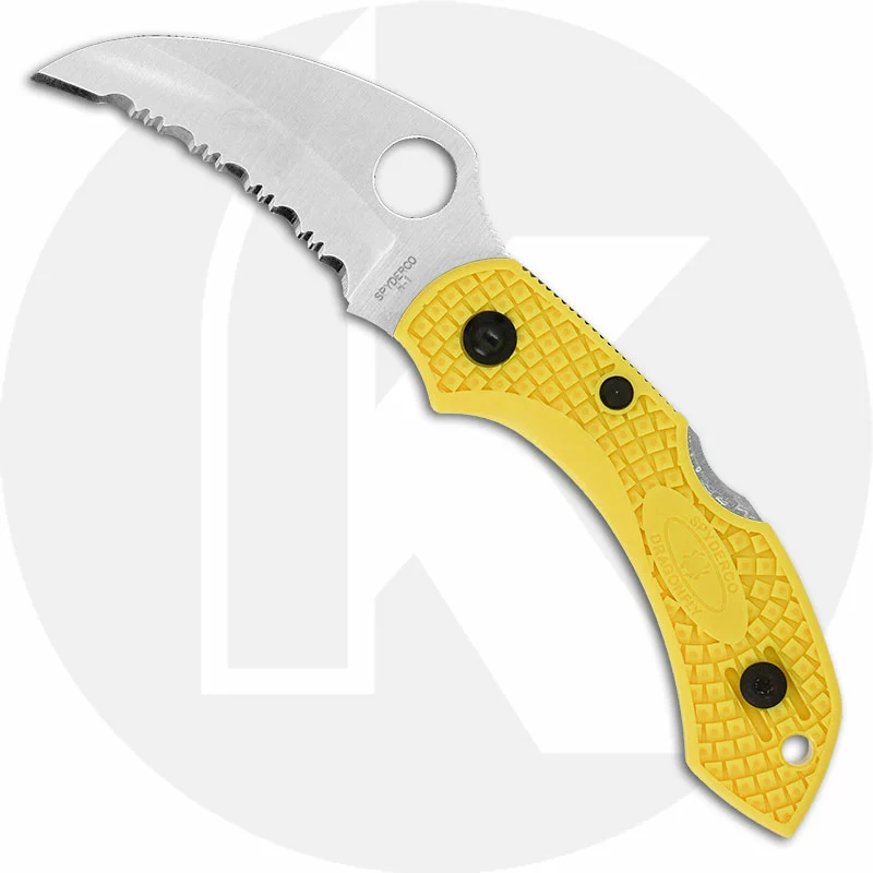Spyderco Knives Spyderco C28SYL2HB Dragonfly 2 Salt Hawkbill Knife Serrated Rust Free Blade Yellow FRN Handle 1 Spyderco Knives Spyderco C28SYL2HB Dragonfly 2 Salt Hawkbill Knife Serrated Rust Free Blade Yellow FRN Handle