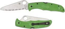 Spyderco Knives Spyderco Pacific Salt 2 Knife - C91FSGR2 - Serrated LC200N Drop Point - Green FRN - Lock Back -Benchmade Knives Shop SP C91FSGR2