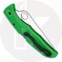 Spyderco Knives Spyderco Pacific Salt 2 Knife - C91FSGR2 - Serrated LC200N Drop Point - Green FRN - Lock Back -Benchmade Knives Shop SP C91FSGR2 CLOSED BACK
